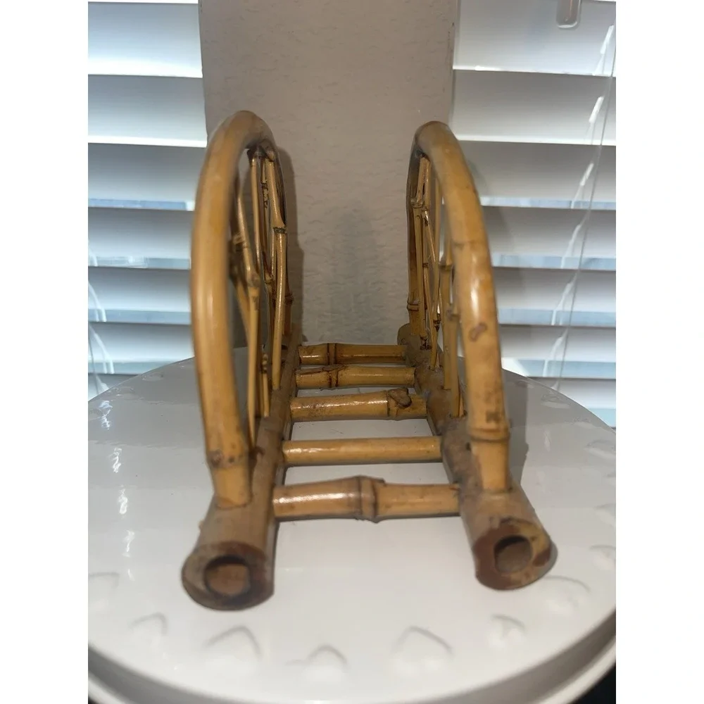 Vintage MCM Bamboo Wicker Rattan Napkin Letter Holder 7